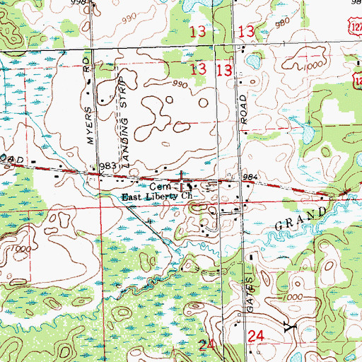 Topographic Map of East Liberty Cemetery, MI