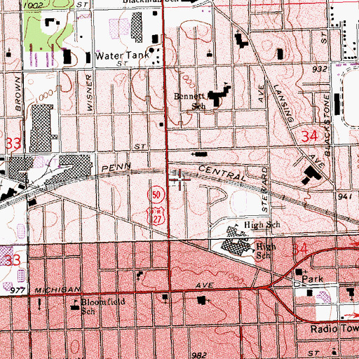 Topographic Map of Temple Beth Israel Cemetery, MI