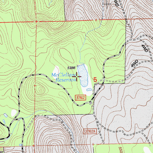 Topographic Map of McClelland Reservoir, CA