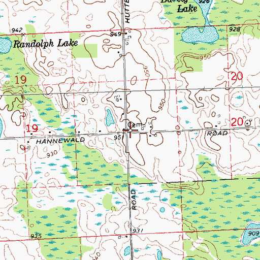 Topographic Map of Moss Cemetery, MI