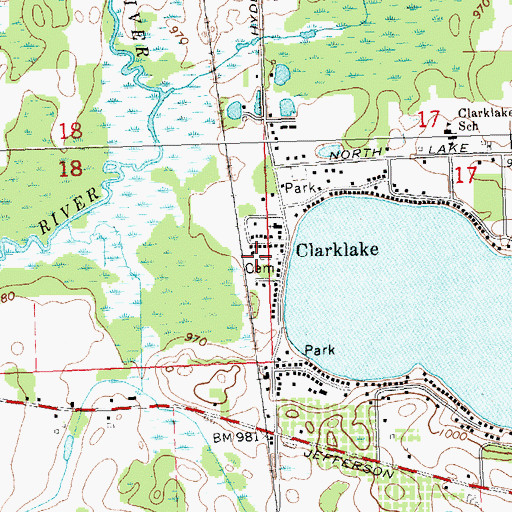 Topographic Map of Clark Lake Cemetery, MI