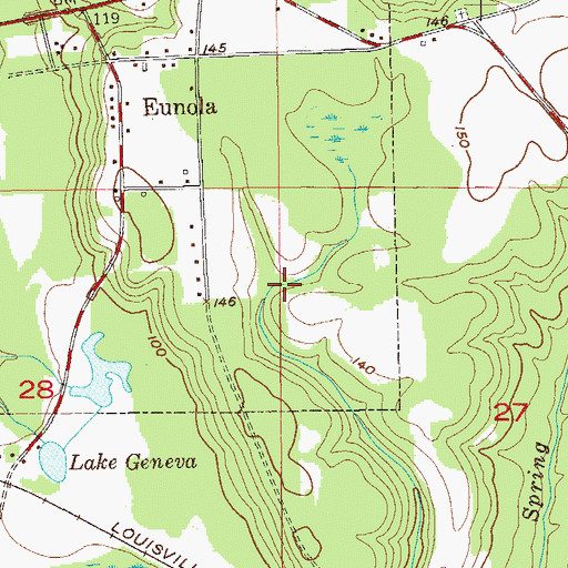 Topographic Map of Eunola Census Designated Place, AL