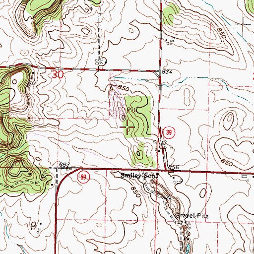 Topographic Map of Oliver Quarry, WI
