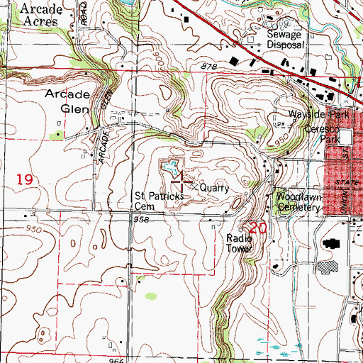 Topographic Map of Nellis Limestone Quarry, WI