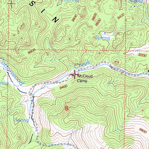 Topographic Map of McCloud Camp, CA