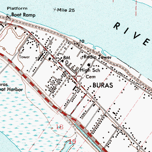 Topographic Map of Buras Census Designated Place, LA