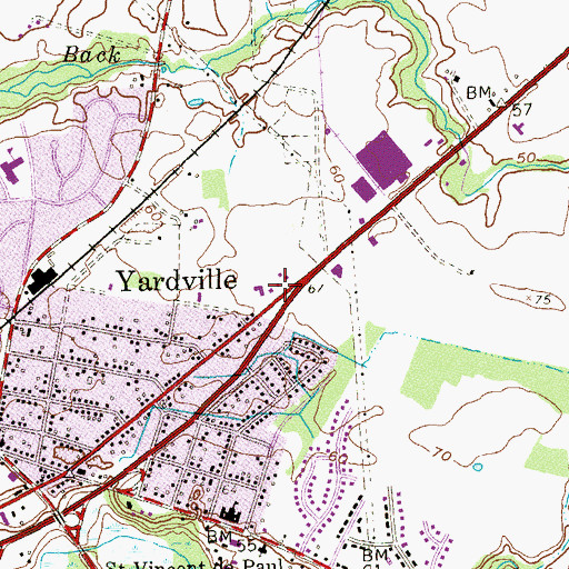 Topographic Map of Yardville Census Designated Place, NJ