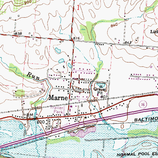 Topographic Map of Marne Census Designated Place, OH