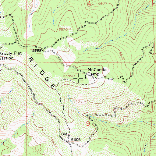 Topographic Map of McCombs Camp, CA