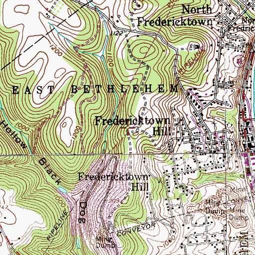 Topographic Map of Fredericktown Census Designated Place, PA