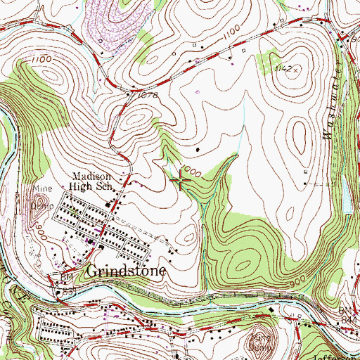 Topographic Map of Grindstone Census Designated Place, PA
