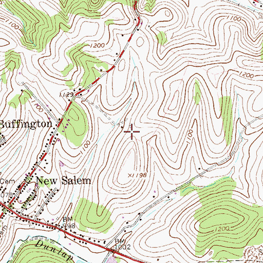Topographic Map of New Salem Census Designated Place, PA