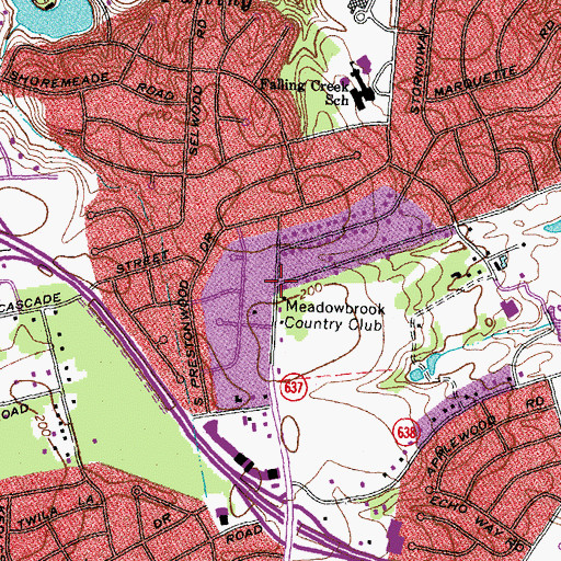 Topographic Map of Meadowbrook, VA