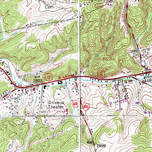 Topographic Map of Plum Creek, VA