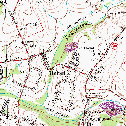 Topographic Map of Calumet Census Designated Place, PA