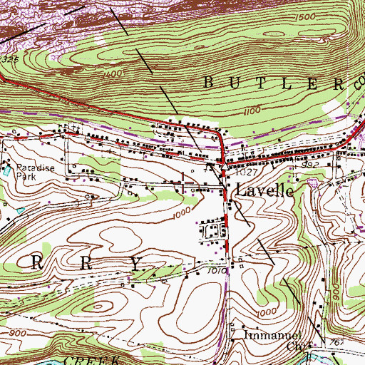 Topographic Map of Lavelle Census Designated Place, PA