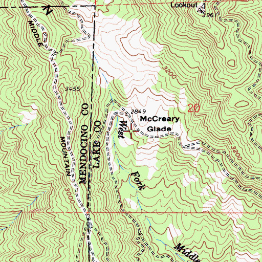 Topographic Map of McCreary Glade, CA