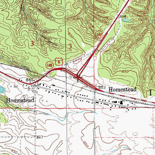 Topographic Map of Homestead Census Designated Place, IA