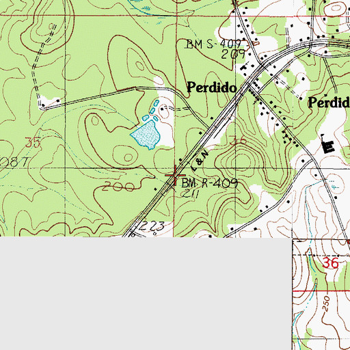 Topographic Map of Perdido Census Designated Place, AL