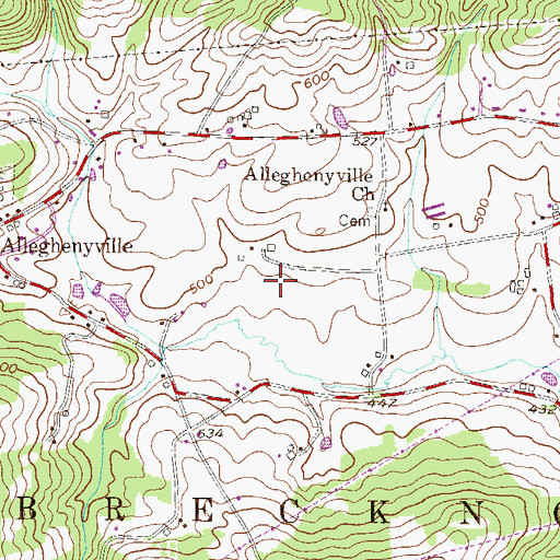 Topographic Map of Alleghenyville Census Designated Place, PA