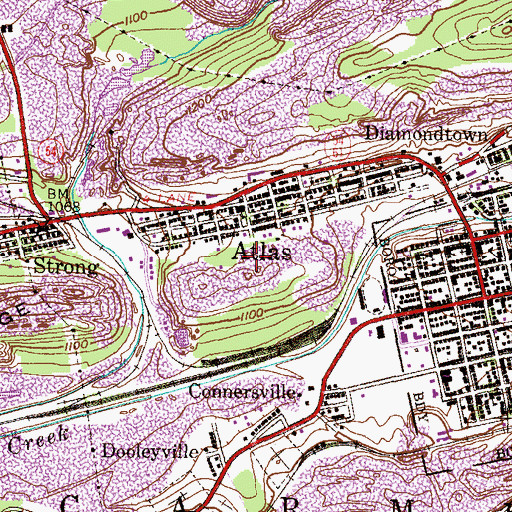 Topographic Map of Atlas Census Designated Place, PA