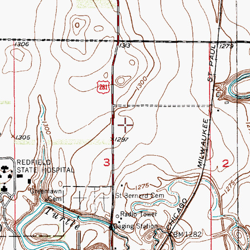 Topographic Map of Pheasant City Drive-In, SD