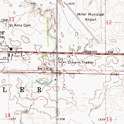 Topographic Map of Midway Drive-In, SD
