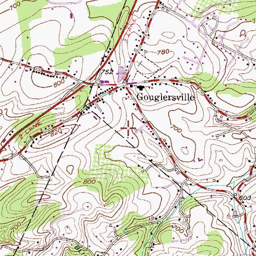 Topographic Map of Gouglersville Census Designated Place, PA