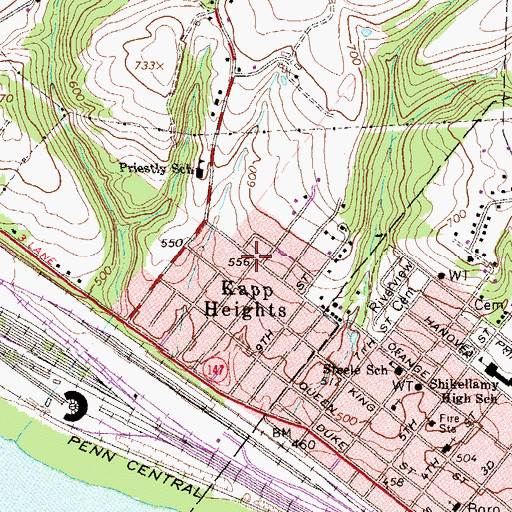 Topographic Map of Kapp Heights Census Designated Place, PA