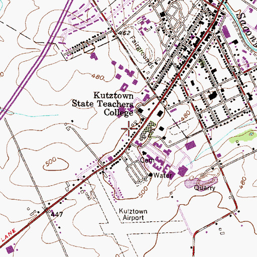 Topographic Map of Kutztown University Census Designated Place, PA