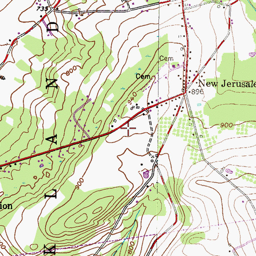 Topographic Map of New Jerusalem Census Designated Place, PA
