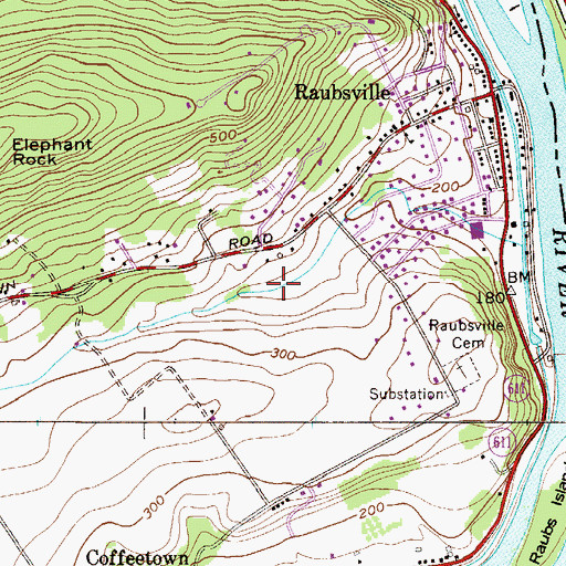 Topographic Map of Raubsville Census Designated Place, PA