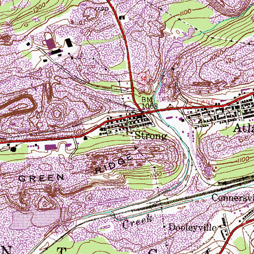 Topographic Map of Strong Census Designated Place, PA