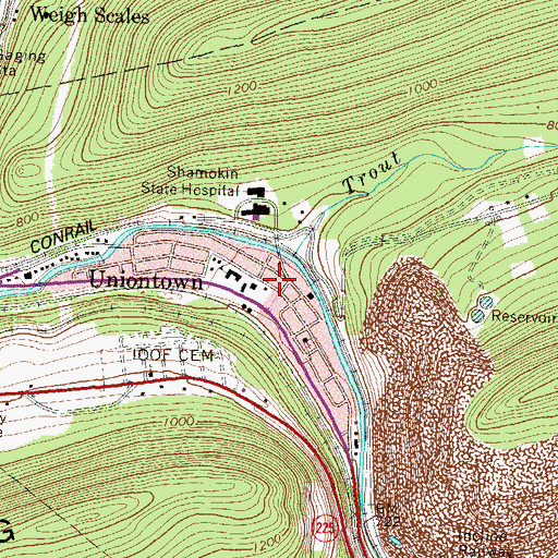 Topographic Map of Tharptown (Uniontown) Census Designated Place, PA