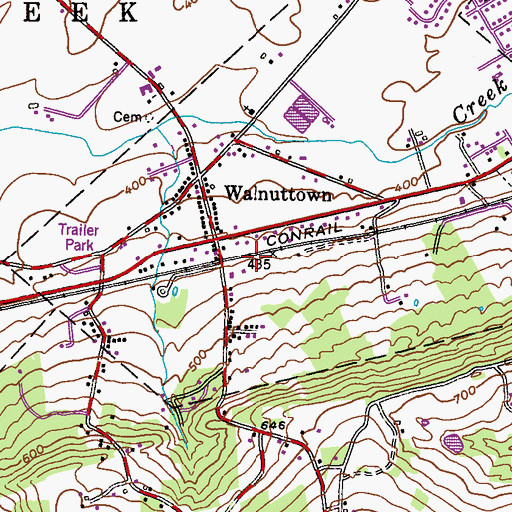 Topographic Map of Walnuttown Census Designated Place, PA