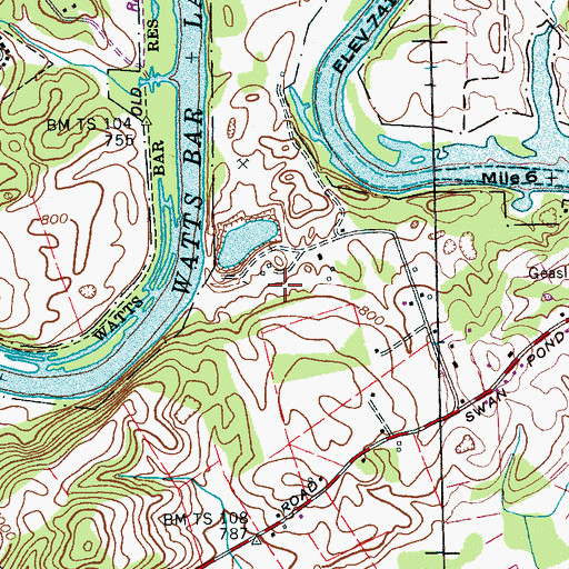 Topographic Map of Swan Pond Quarry, TN