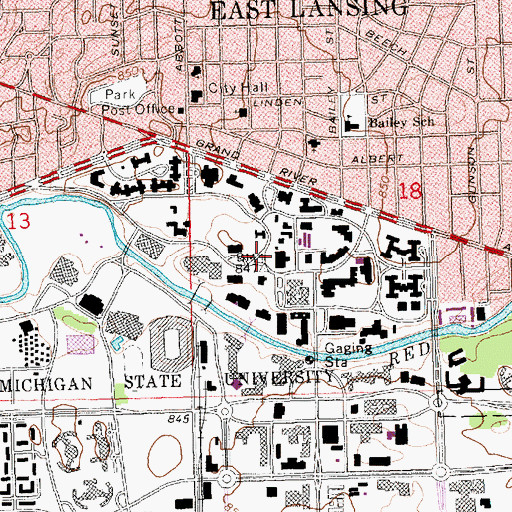 Topographic Map of Michigan State University Library, MI