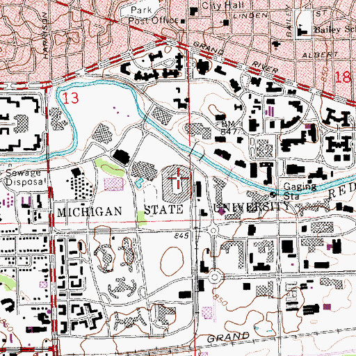 Topographic Map of Spartan Stadium, MI
