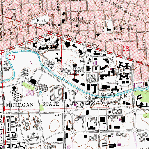 Topographic Map of Olds Hall, MI