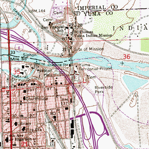 Topographic Map of Yuma Territorial Prison State Historic Park, AZ