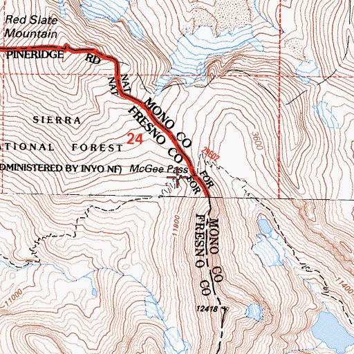 Topographic Map of McGee Pass, CA