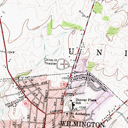 Topographic Map of Chakeres Wilmington Drive-In, OH