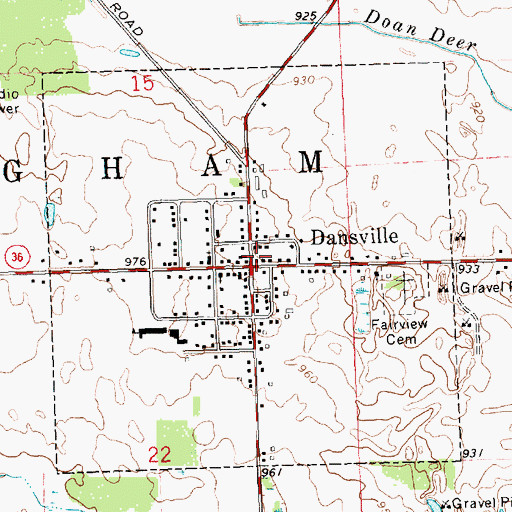 Topographic Map of Dansville Library, MI