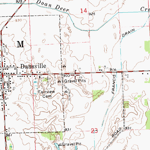 Topographic Map of Dansville Baptist Church, MI