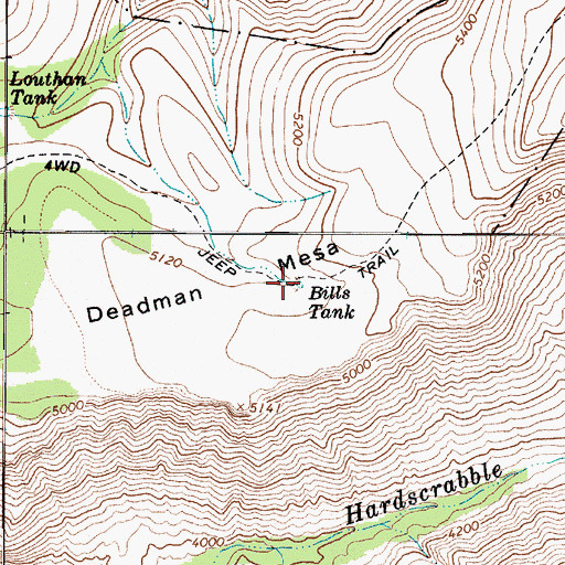 Topographic Map of Bills Tank, AZ