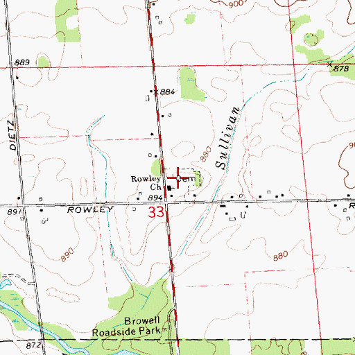 Topographic Map of Rowley Cemetery, MI