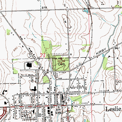 Topographic Map of Woodlawn Cemetery, MI