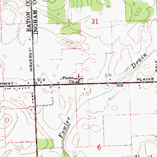 Topographic Map of Plains Cemetery, MI