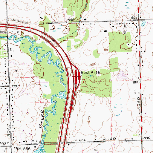 Topographic Map of Lansing Rest Area, MI