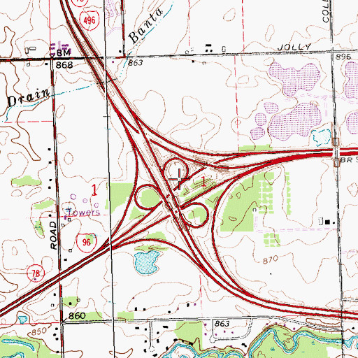 Topographic Map of Interchange 106B, MI